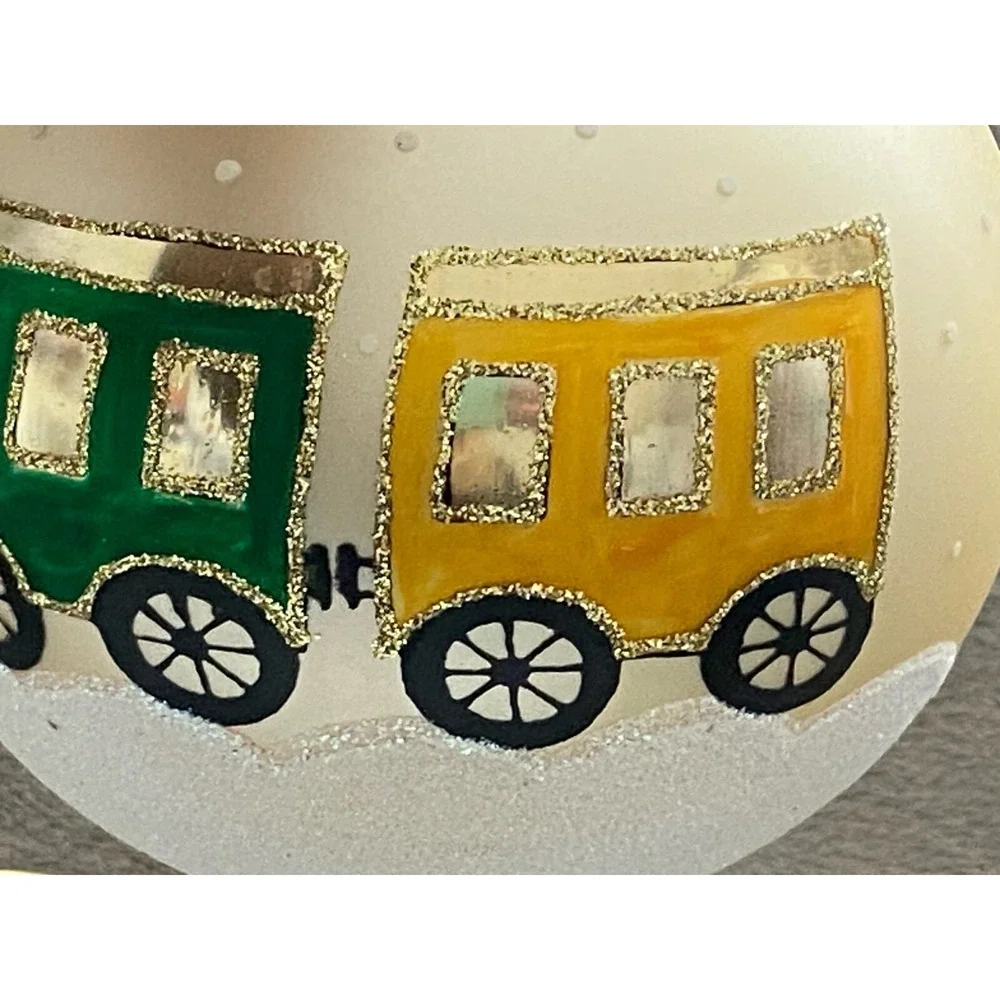 TRAIN Locomotive Glass Hand-Painted MIDWEST CANON FALLS Christmas 6 ORNAMENTS